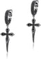 Iced 14K Gold Plated Cross Drop Dangle Black Cubic Zirconia Men Women Earrings